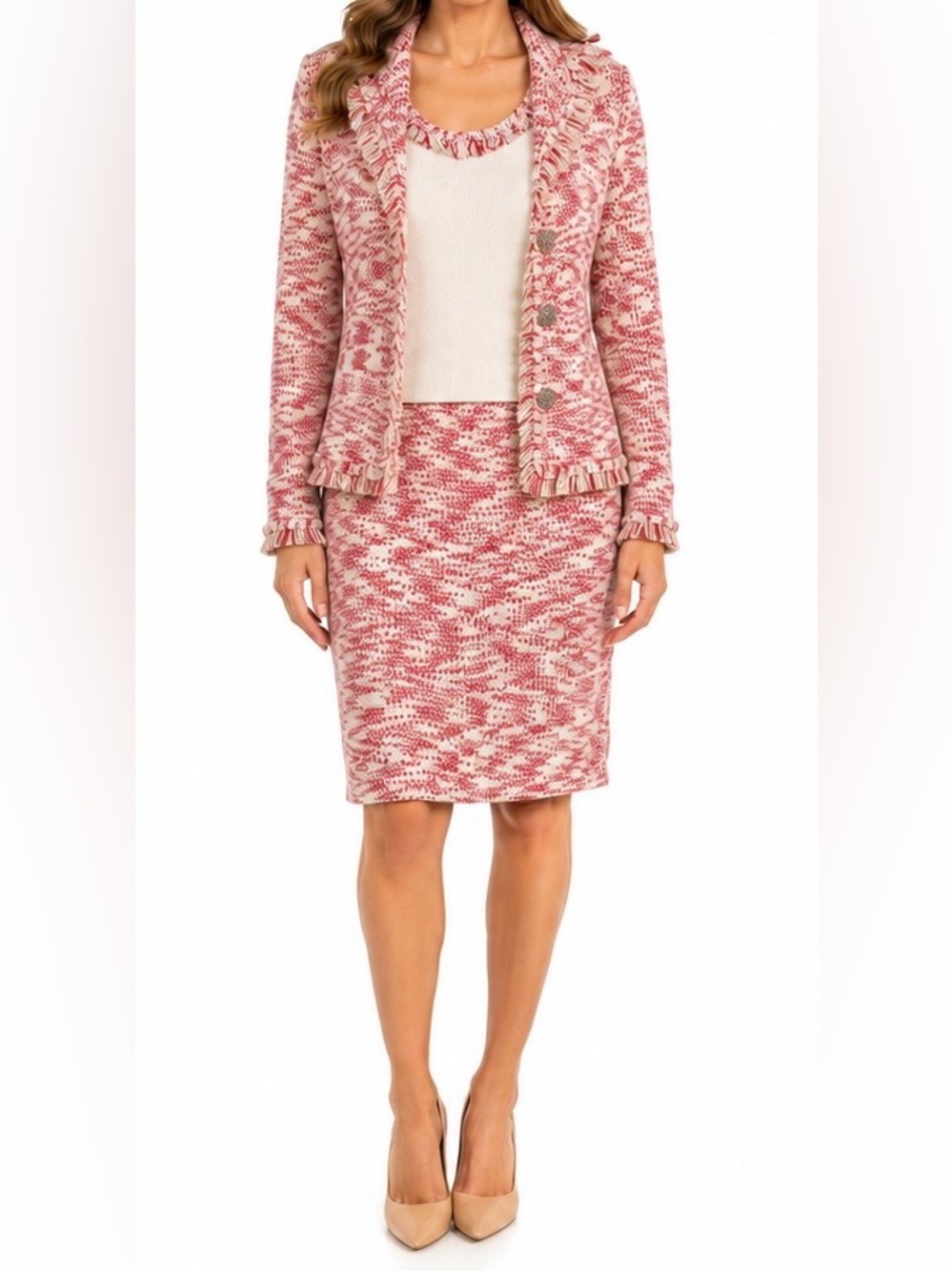 NWOT - Vintage Solini 3 Piece Knit Skirt Suit Set Chanel Style Size 8